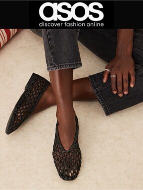 ASOS DESIGN LINUS BLACK WOVEN BALLET FLATS SQUARE TOE SIZE 7 **NWOT**